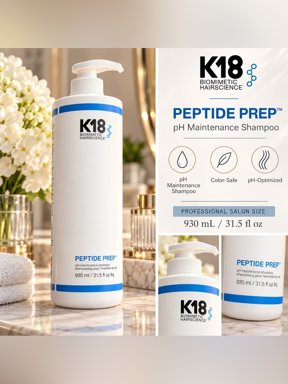 K18 Peptide Prep pH Maintenance Shampoo 31.5oz 930ml Salon Size -New